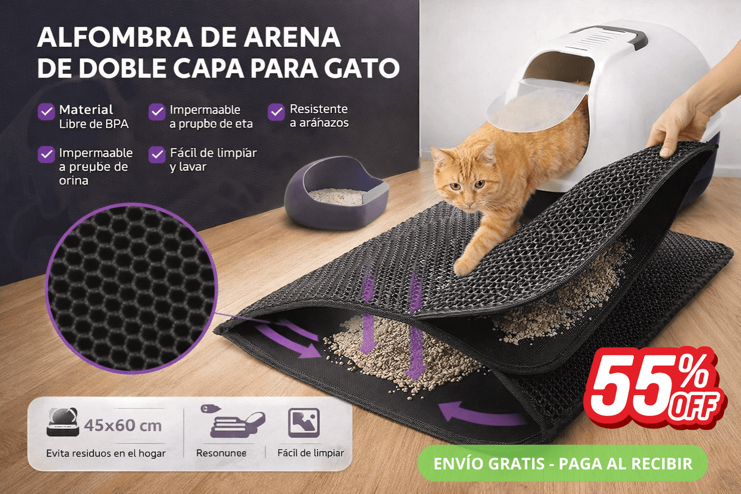 Alfombra Atrapa Arena De Gatos
